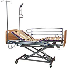 ekamia - Cama Articulada Geriátrica de Hospital Eléctrica con Carro Elevador, Cabecero, Piecero, Barandilla, Agarrador y Porta Gotero - 90cm x 190cm