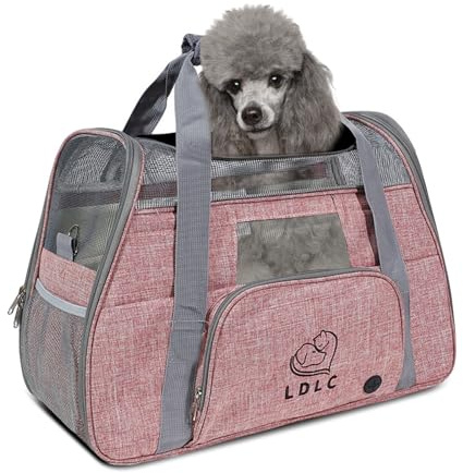 PETCUTE Hundetransportbox,Atmungsaktive Katzen Tragetasche Katze transportbox Tragetaschen mit Weicher Matratze, Stoff Oxford Haustiertragetasche mit Schultergurt,Airline Zugelassen Rosa