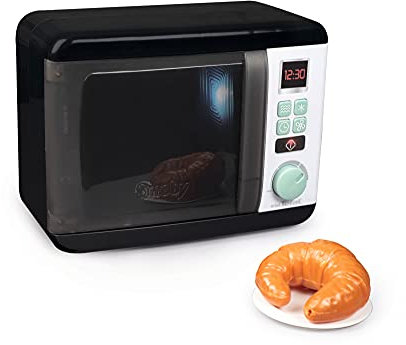 Smoby - Tefal electronic microwave - in original Tefal design, with light and sound function and crossant with plate toy for children aged 3 and over, Black, White