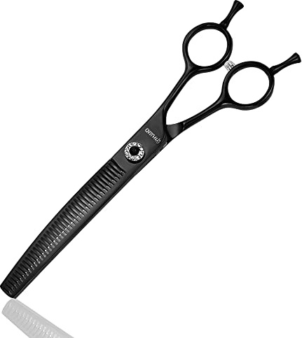 LYNHUAND 17,8 cm professionelle gebogene Effilierschere für Hundepflege, scharfe Klingen, Mischschere, Hundepflege, Japan 440C Edelstahl, langlebig, glatte Bewegung und feines Schneiden, Schwarz