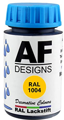 Alex Flittner Designs Vernice RAL 1004 Giallo Oro Satinato 50 ml per Legno, Metallo, Mobili, Bagno - Vernice di Ritocco e Riparazione