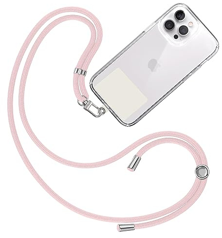 TBOC Cordino Catenella Laccio Strap Porta Cover [Rosa Chiaro] con Toppa di Fissaggio [Bianco Ice] per Telefono Cellulare da Collo - Tracolla Catenina con cordini Accessori Telefoni Universale Laccetti