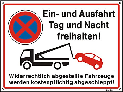 Goodvia XXL Ein und Ausfahrt Freihalten Schild 40 x 30 cm Kunststoff Schild Ein- und Ausfahrt Tag und Nacht Freihalten Warnschild Groß mit UV Schutz für Außenbereich Innenbereich