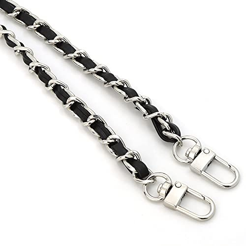 Duories Taschenkette 120cm,Tasche Schultergurt Kette Accessoires Tasche mit Metallband Diagonal Durch die Lederkette,Ersatzzubehör für Handtaschen,Umhängetaschen,Geldbörsen,Silberkette (Schwarz)