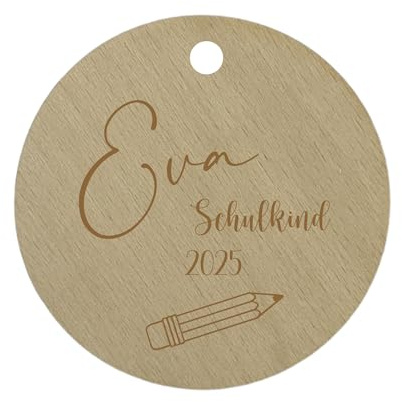 minimutz Personalisierter Schultütenanhänger Holz rund | Geschenkanhänger als Füllung Schulkind Bleistift 10x10 cm