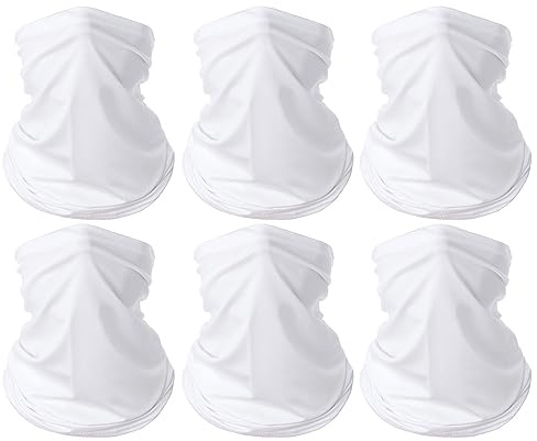 PuddingStation 6 Pieces Summer Face Cover For Men Women UV Neck Gaiter Protection Face Breathable Sunscreen Bandana Cycling Running (white(6-pack))