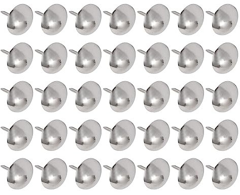 QUARKZMAN 14x17mm Mobili Tappezzeria Chiodi x 35pz Tondo Testa Decorativo Puntine Pollice Spinta Perni per Mobili Fai da te Decorativo, [Argentato]