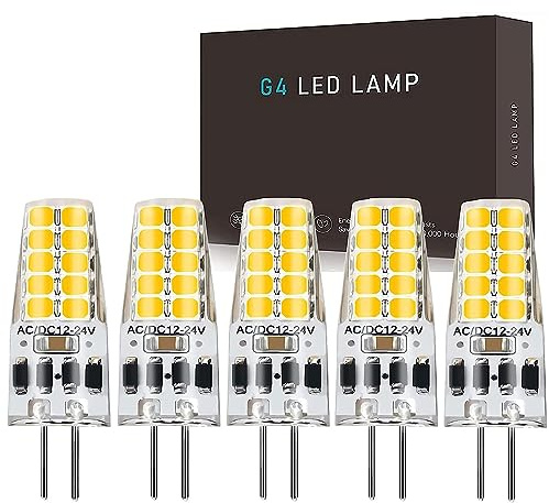 Hsientpe G4 LED Dimmbar Lampen,3W G4 LED Birnen,Ersatz für 30W Halogenlampen, 3000K Warmweiß 300LM, G4 LED Leuchmittel,Kein Flackern,12V -24V AC/DC,5er Pack