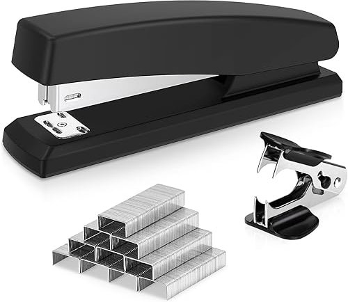 Deli Heftgerät, Desktop-Heftgerät,Büroheftgerät, Kapazität von 25 Blatt, inklusive 1000 Heftklammern und Heftklammernentferner, Schwarz
