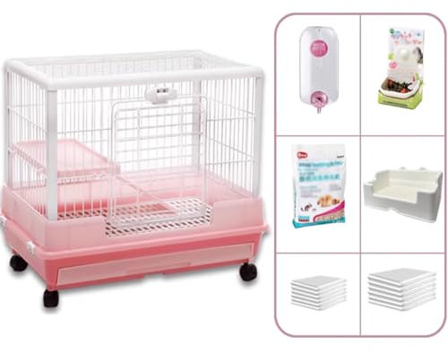 Kleintierkäfig Xxl mit Rollen, Kaninchenstall mit 4 Räder, PH+PS-Kunststoffmaterial, mit Panorama-Sonnendach, Bequem mit Haustieren zu Interagieren, Einfach zu Säubern ( Color : Pink , Size : 68*45*62