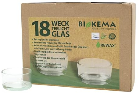 luterna Glas für Teelichter ohne Aluminiumhülle, BIOKEMA, wiederverwendbar, Größe für Teelichter mit Ø38 mm, 18 Stück pro Verpackung