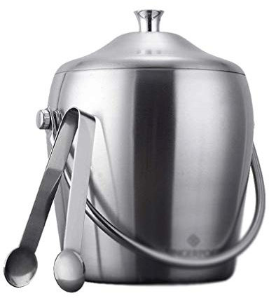 ice bucket, Ice Bucket Stainless Steel Ice Buckets with Tongs,Double Wall Insulated ice bucket,Wine Ice Buckets for Paties and Bar,Outdoor Camping Silver Ice Buckets with Lid (Size : 2L - 255 * 150MM)