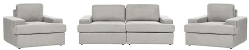Beliani Conjunto de Sala de Estar clásico 5 plazas sofá 2 sillones tapizado Tela poliéster con sillón Respaldo Acolchado Grueso Acolchado Gris Claro Alla
