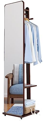 CASEGO Massivholz-Schminkspiegel, bodenstehender Schmuckaufbewahrung, Ganzkörperspiegel, geeignet für Schlafzimmer, Wohnzimmer, Garderobe usw. (Walnut C)