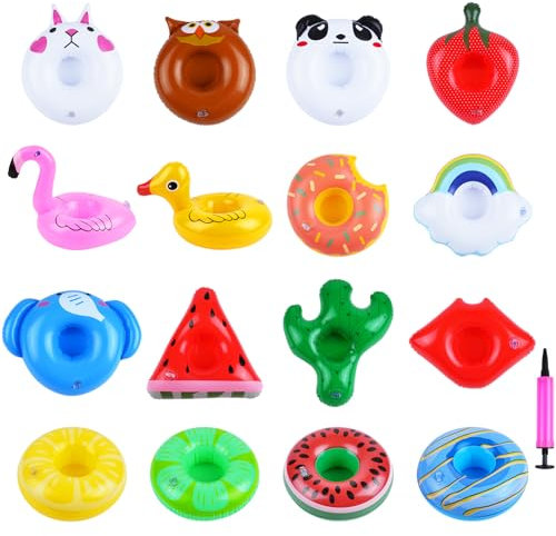 AUYAO Inflatable Drink Holders for Pool, 17 Pcs Inflatable Pool Drink Cup, Hot Tub Drinks Holder, Pool Float Pool Toys, Inflatable Cup Holder Floating Drinks Holder for Pool Vacations Beach Bathing