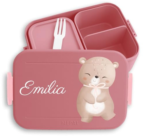 Kinder Bento Box Midi für Mepal Bentobox - Bären - Brotbox süßer Bär Lunchbox Bärenmotiv Jausenbox Bärenliebe I - 900 ml - Rosa - individuell geschenke einschulung bear süß brotdose