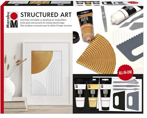 Marabu set de pasta acrílica STRUCTURED ART, pasta texturizada incl. espátula, espátula de pintura y tabla de pintura, set de pintura para técnica mixta, art journaling, 1202000000088
