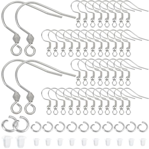 SOFPLATE 1 Box 200 Stück Fischhaken OhrringeSilberne OhrhakenEdelstahl Ohrringe In Großpackung Mit Ohrmutter Und BiegeringBaumelnde Kugel Punkt Ohrringe Für SchmuckherstellungszubehörDIY Bastelbeginn
