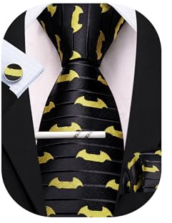 Barry.Wang Herren-Krawatten-Set, kariert, für Business, Hochzeit, luxuriös, quadratisch, mit Tasche, Fledermaus, Schwarz, Gelb, Einheitsgröße