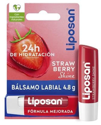 Liposan Strawberry Shine (1 x 4,8 g), cacao de labios con aroma a fresa, bálsamo labial con color, bálsamo hidratante para unos labios bonitos, suaves y jugosos
