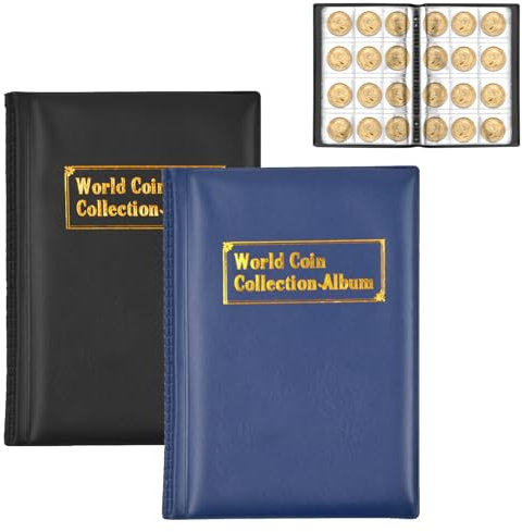 Cleminsta 2 Pezzi Album Della Collezione di Monete, Porta Monete, 240 Tasche Raccoglitore, Libro da Collezione, Blu Scuro e Nero