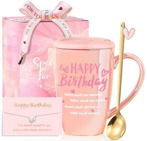 Birthday Gifts for Women Best Friend Mum Sister Birthday Gifts Cute Coffee Mug Happy Birthdays Funny Mugs Gift for Girls Her Auntie Girlfriend Grandma Wife Unique Birthdays Decorations Pink Stuff