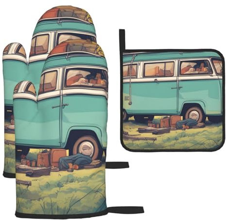 YYHHAOFA Lot de 3 maniques de cuisine imperméables et durables pour éviter les brûlures et l'isolation thermique Motif Happy Campers