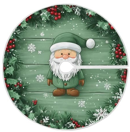 Weihnachtsbaum-Rock, Weihnachtswichtel, Stechpalme, Beere, Holz, klein, dekorativ, 90 cm, Jute, Baummatte für Urlaubsparty