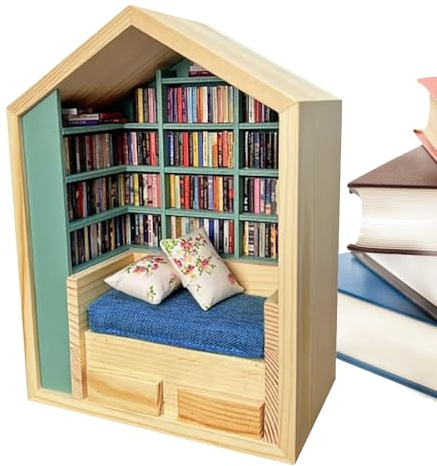 Holzhaus-Bausatz, Miniatur-Puppenhaus-Bausatz - Booknook-Sets für Erwachsene - -Tiny-House-Bibliothek, kreatives Basteln, Holzdekoration, kleine Welt im Inneren von Holz für und Mädchen