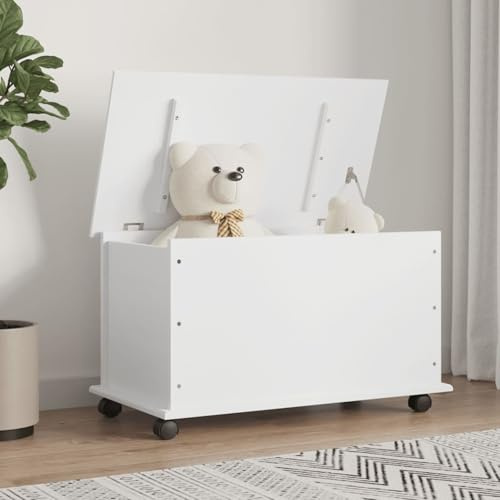 Juroupi Cassapanca con Ruote Alta Bianca 73x39,5x44 cm Massello di Pino, Cassapanca Contenitore - 353928