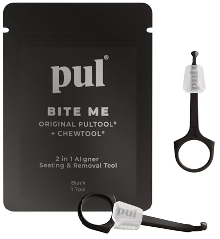 PUL 2-in-1 Clear Aligner Kauwerkzeug und Entfernungswerkzeug – Schwarz | Kombination aus Kauwerkzeug und Entferner | Hygienisches, wiederverwendbares, BPA-freies Dentalzubehör für Invisalign
