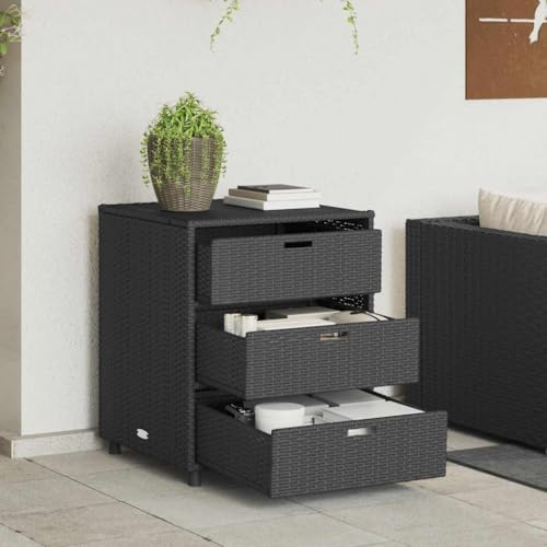 Myheimly Gartenschrank, Geräteschrank mit viel Stauraum, Beistellschrank Schrank mit Türen, Balkonschrank Terrassenschrank, Poly Rattan Gartenschrank Schwarz,55 x 59 x 69 cm