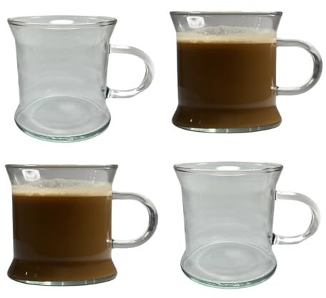 C&S Homestore 4 x 10oz/285ml Glasses Coffee Mug Espresso Cups Cappuccino Tea Iced Coffee Glasses Hot Drinks Mug with Handle