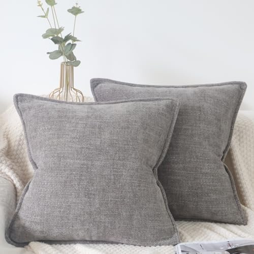 OYIMUA 2 Pack Chenille Cushion Covers 45 x 45 Grey Luxury Square Pillow Cases Soft Decorative Pillows 18x18 for Modern Sofa Home Decoration