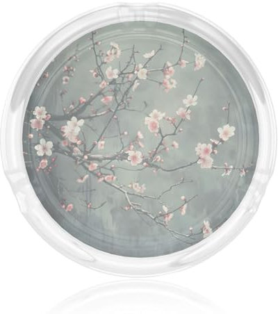 Cenicero redondo de cristal japonés con flores de cerezo de 3.3 pulgadas para decoración de mesa en interiores y exteriores