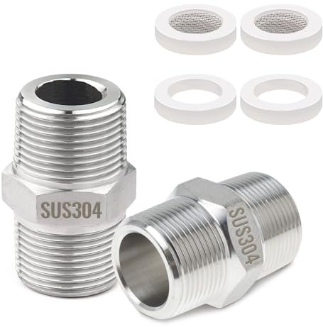 Spetsbst 1/2 Duschschlauch Adapter 304 Edelstahl Doppelnippel Verbinder Duschschlauch Verlängerung, Gewindefitting Adapter mit 2 x Dichtungen und 2 x Filter Element