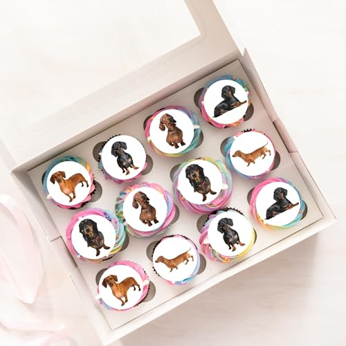 24 Pre-Cut Dachshund Dog Edible Cupcake Toppers | Cake Decoration, Fairy Cakes, Premium Wafer Card