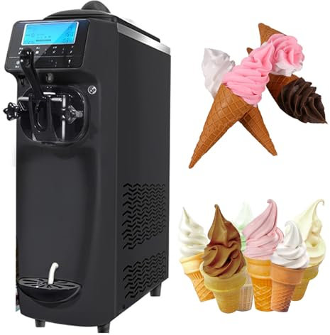 QYLTTDM Ice Cream Machine, 1150W Desktop Soft Ice Cream Maker, 6L Litres, with Self-Cooling Compressor, Dispensing System, Automatic Cleaning System, Summer Snack Shop Cafe Desktop Ice Cream Maker