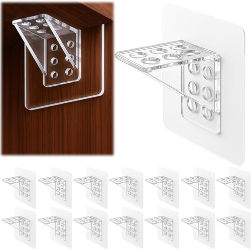 Richunie 15 Pièces Fixation Murale Sans Percer,Etagere Sans Percer,Support Etagere Invisible,Fixation Etagere Sans Percer,Support Etagere Placard,Pour Étagères Placard Penderie, Meuble