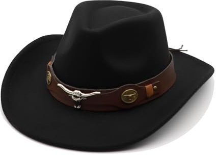 Cowboyhut Herren Damen mit Band Cowgirl Westernhut Cowboyhüte für Damen Schwarz (DE/NL/SE/PL, Alphanumerisch, Einheitsgröße, Schwarz)