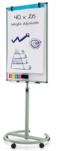 COSTWAY Pizarra Móvil 100x65 cm, Pizarra Blanca Magnética Ajustable Altura y Ruedas, Pizarra Blanca con Clips de Papel y Bandeja, Bloc de Notas de 25 Hojas, Imanes, Marcadores y Borrador (verde)