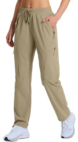 Hugut Women's Lightweight Hiking Cargo Safari Pants with Zipper Pockets