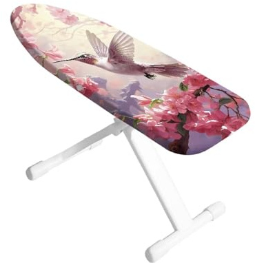 ASQVTIFE Copriasse da stiro portatile con motivo floreale colibrì, 35,5 x 61 cm, copertura per asse da stiro da tavolo, tovaglia di ricambio per la casa, con bordo elastico, decorazione protettiva