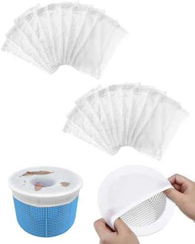 JUKOTA 20 PCS Pool Skimmer Socken,Filtersocken,Sieb Netz,Filterstrumpf,Poolsocken Socks Skimmernetze zur Feinfilterung Filter Zubehör,Wiederverwendbar für Filterkorb,Skimmerkorb,Piscine,Weiß