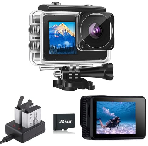 Xilecam Action Camera with 32GB Memory Card Waterproof Cameras 4*Zoom Dual Screen 131FT(40m) Waterproof Underwater Camera with 2X Batteries and Multifunctional Accessories Action Cam (A3B)
