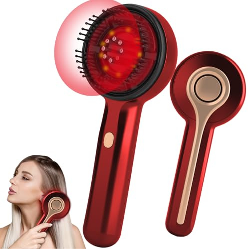 Appareil de massage électrique 2 en 1 pour cuir chevelu, brosse à cheveux électrique, lumière rouge à 360°, peigne de massage électrique pour cuir chevelu, 3 niveaux réglables (rouge)