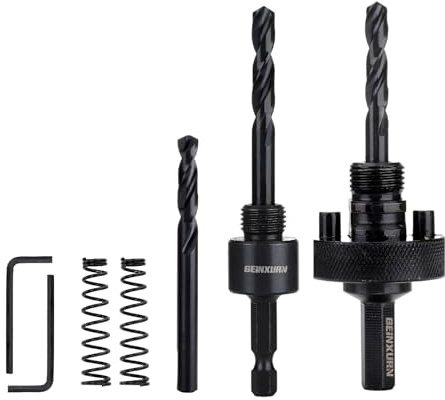 GEINXURN Quick Change Hole Saw Mandrel, 7/16-Inch and 3/8 Inch Hole Saw Arbor with 3Pcs Central Drill/2PCS Hex wrench/2Pcs Spring