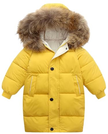 OBiQuzz Giacca invernale per ragazzo, calda, piumino con bottoni, giacca trapuntata con cappuccio, tinta unita, con tasche, cappotto invernale, leggero, per attività all'aperto, casual, per bambini
