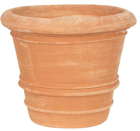 Biscottini Vase en terre cuite artisanale, fabriqué en Italie, 30 x 30 x 25 cm, jardinière ronde pour plantes - pots décoratifs extérieurs et intérieurs - bol en terre cuite pour fleurs - Vase moderne