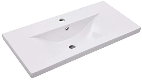 Vasque à Encastrer, Lavabo Encastré Céramique Évier Encastrable Salle de Bain 81 x 39,5 x 18,5 cm Céramique Blanc